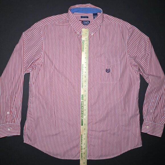 Chaps Mens Red And Gray Striped Long Sleeve Button Down Shirt Size Large - Picture 11 of 12